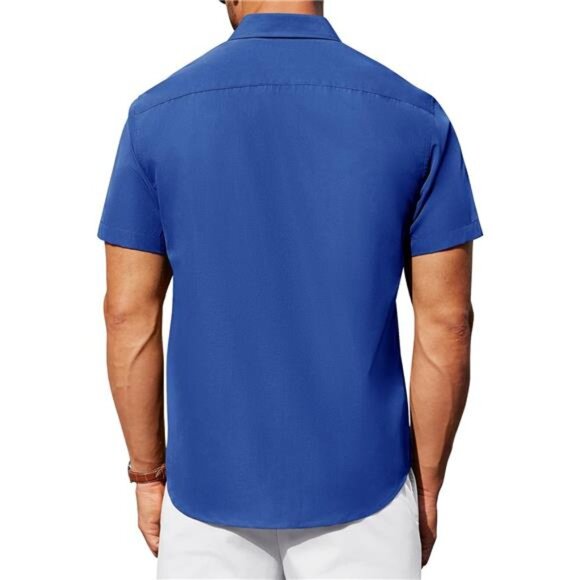 Mens Short Sleeve Dress Shirt Button Down Blue4 - Picture 4 of 5